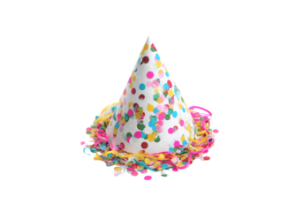 Festive party hat with colorful confetti decoration, On Transparent Background