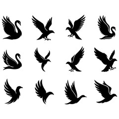 Artistic set of hunting birds like owls and falcons, a well editable vector collection
