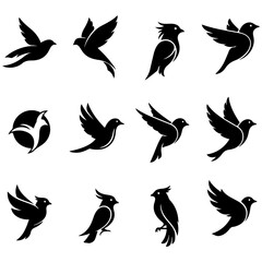 A high quality editable collection of singing and chirping stylized bird graphics