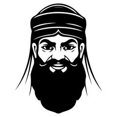Portrait of a person with face and long beard vector art design and illustration 