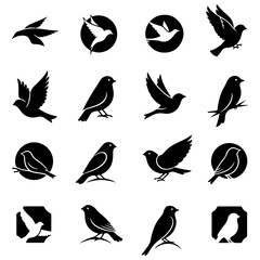 Well editable collection of artistic birds perched on elegant, abstract branches