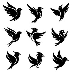 Set of abstract bird illustrations for creating high quality editable seamless backgrounds