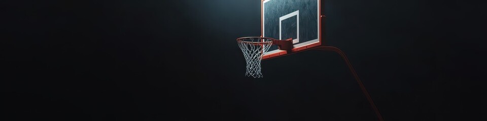 Naklejka premium Backboard Basketball Hoop. Play Basketball at Night on Indoor Court with Lights
