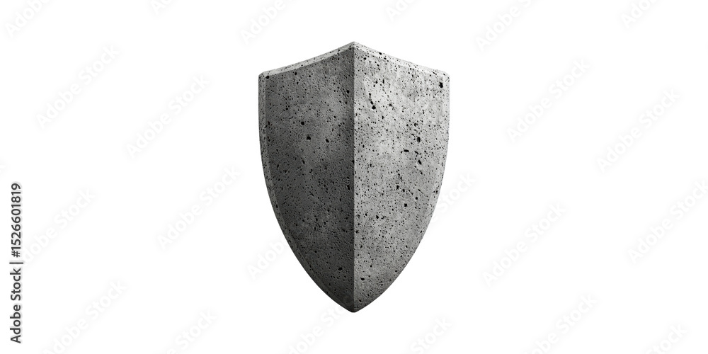 Poster concrete shield symbolizing strength and protection. security and defense concept isolated on transp