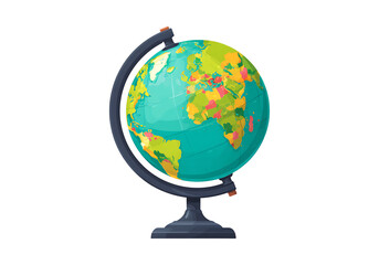 Colorful world globe on stand global education travel geography, On Transparent Background