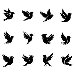 Set of elegant and artistic bird illustrations with well editable, graceful movements