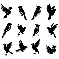 An artistic collection of abstract flying birds, a high quality editable design set