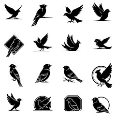 Set of artistic and stylish minimalist bird graphics in a high quality editable format