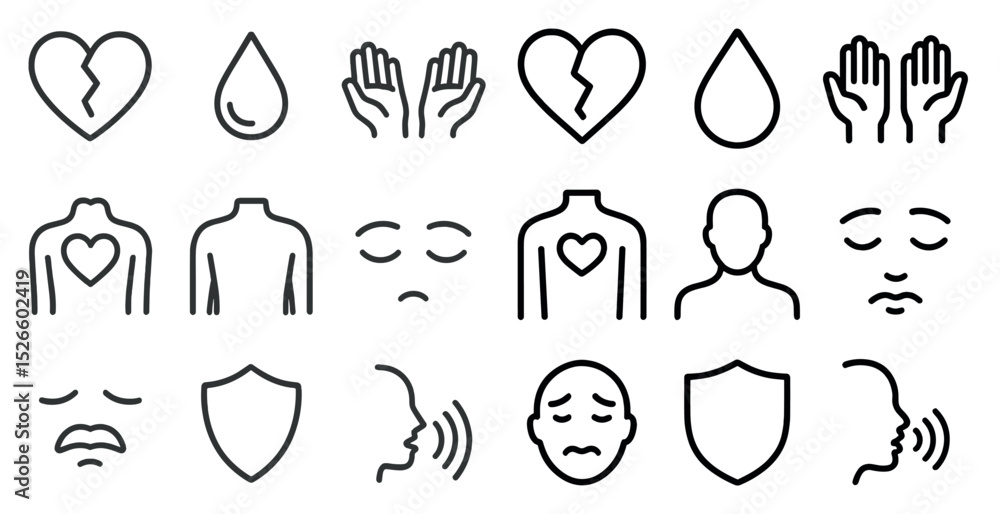 Aufkleber emotional expressions and symbols in minimalistic line art for design use