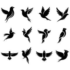 Set of artistic and elegant abstract bird illustrations, a high quality editable design