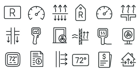 Fototapeta premium Hvac symbols and thermostat icons for efficient climate control design