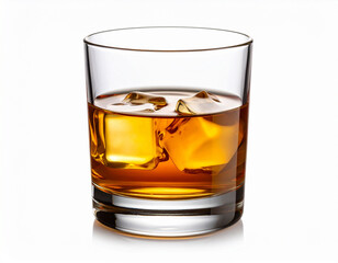 Classic Whiskey Glass with Ice Cubes with White Background, isolated
