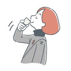お猪口でお酒を飲んでいる様子の女性のイラスト
