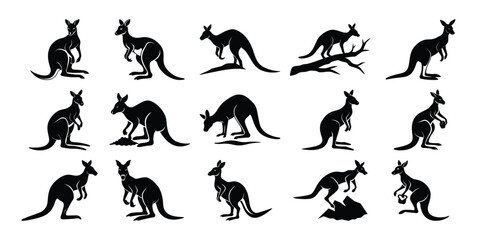 Jumping and Standing Kangaroo Silhouettes – Wild Animal Clipart Pack