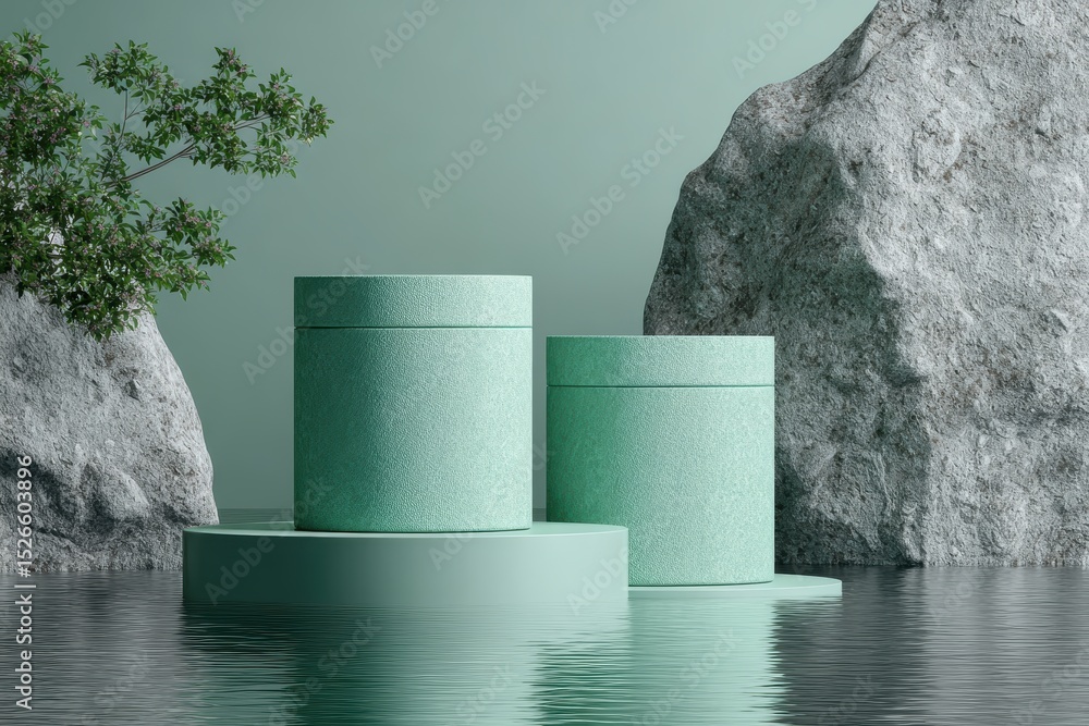 Poster abstract geometric forms surrounded by natural elements create a soothing visual harmony in serene g