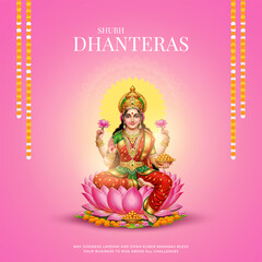 Creative banner design of Indian festival happy Dhanteras template with Goddess Laxmi. Happy Dhanteras celebration, illustration of a Dhanteras greeting card featuring a pot of gold.