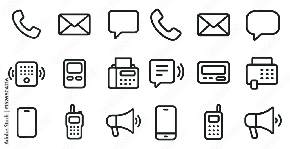 Poster communication icons set for digital and print design projects