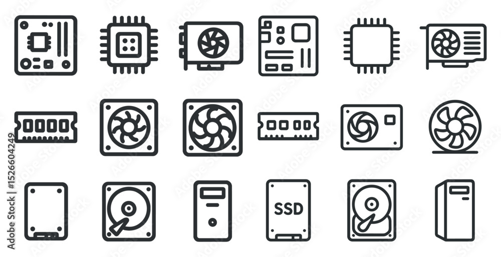 Poster computer hardware icons for technology design and development projects