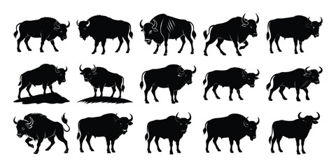 American Buffalo and Bison Silhouettes – Wildlife Vector Illustration Pack