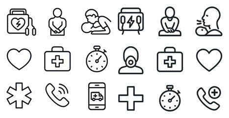 Medical emergency icons for first aid and cpr training resources