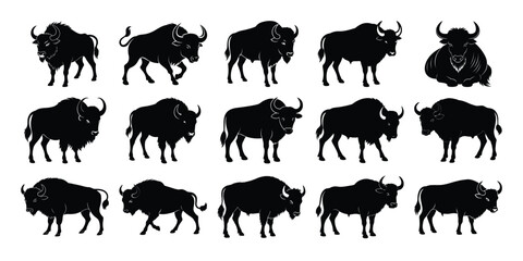 Buffalo Silhouette Set – Wild Bison Vector Collection in Various Poses