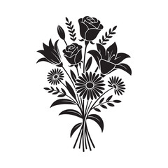 flower bouquet line art Vector black silhouette. with white background
