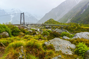 Beautiful view and glacier in Mount Cook National Park, South Island, New Zealand	
