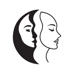 Elegant line art sketch of a woman's face in side view with closed eyes. Minimalist and aesthetic style, perfect for beauty illustrations, fashion design, branding, and wall art isolated on white back