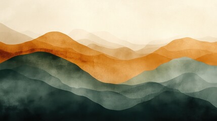 Watercolor Washes Depicting a Mountainous Landscape in Earth Tones