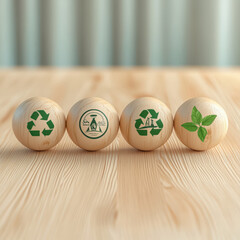 A high-quality, ultra-detailed image of five smooth wooden spheres placed in a row on a light wooden surface with a soft, neutral background. High quality photo