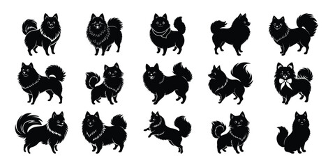 Pomeranian Dog Silhouettes Set – Cute Fluffy Puppy Vector Collection