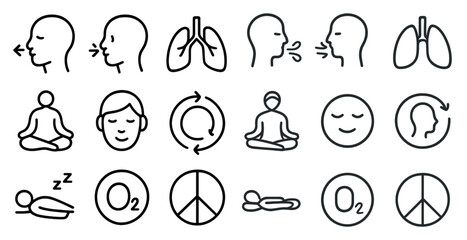 Fototapeta premium Breathing exercises and meditation icons for health and wellness design