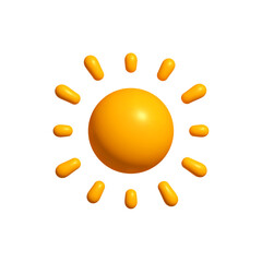 Glossy 3D Sun Icon with Rounded Rays on White Background. Perfect for Summer, Weather Apps, or Bright UI Elements. Vector Illustration.