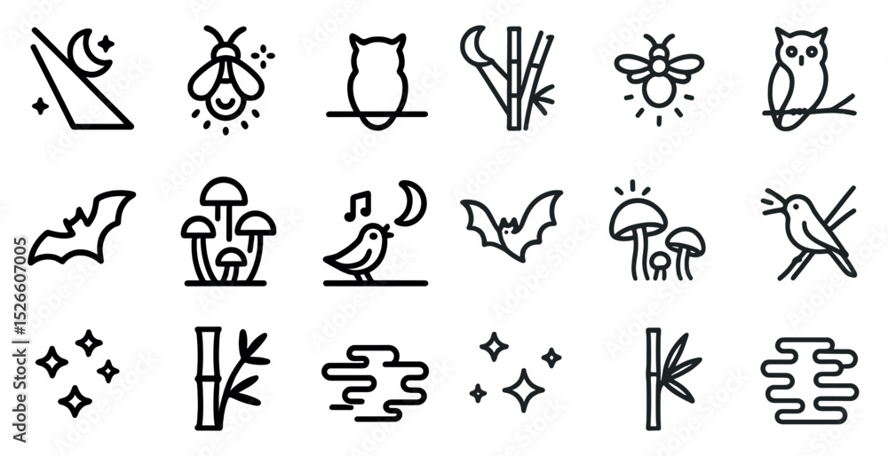Poster minimalist nature icons collection for design projects and visual graphics