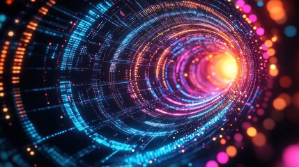 Obraz premium Abstract digital tunnel with glowing lines and circles