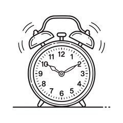 Ringing alarm clock line art. Vector black silhouette. with white background