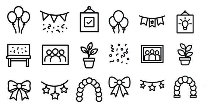 Party celebration icons for event decoration and planning design