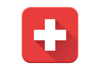 Obraz premium Red square button with black cross medical icon, On Transparent Background