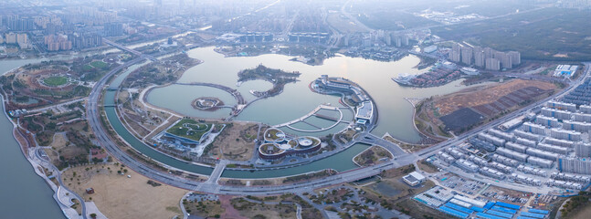 Aerial view of the second largest artificial lake in Shanghai