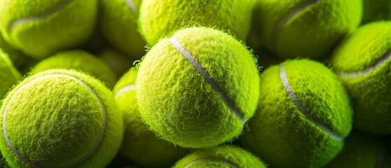 High-Detail Macro Shot of Vibrant Green Tennis Balls Grouped Together