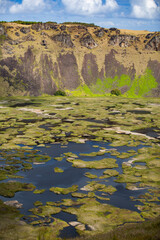Caldera of Rano Kau volcano on Easter Island.
