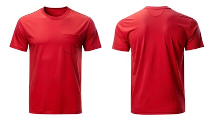 Red Pocket T Shirt Front And Back On White Background