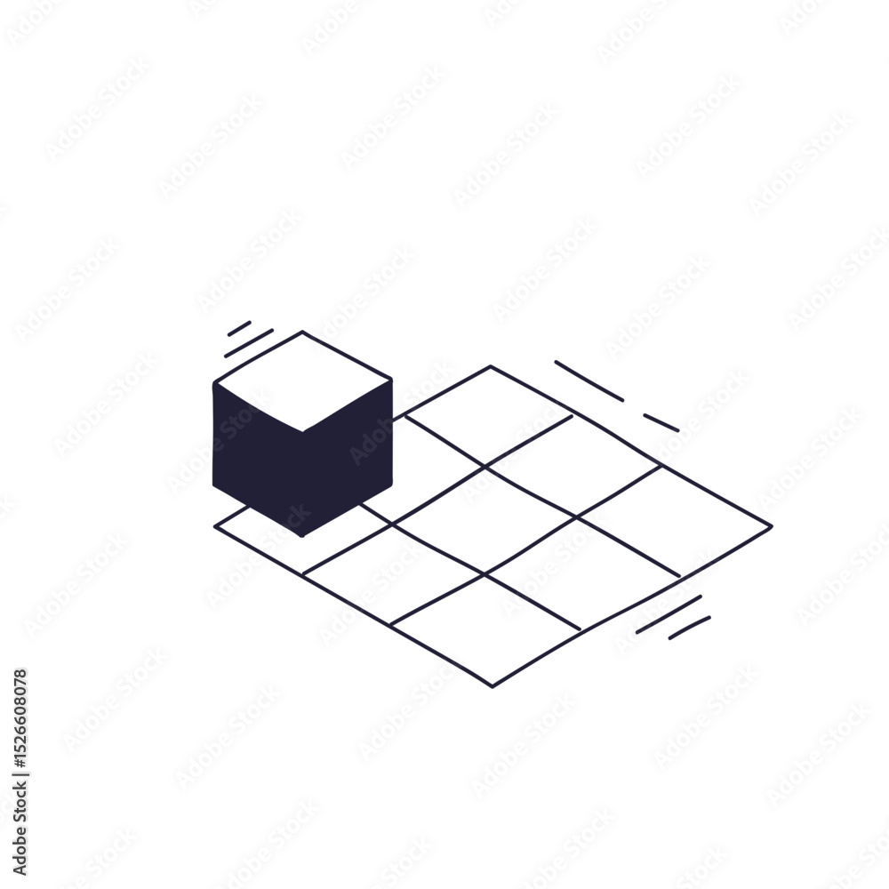 Poster a cube is highlighted on a grid, symbolizing focus and selection.