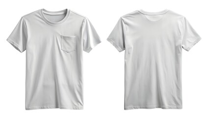 Cotton Pocket T Shirt Front And Back On White Background