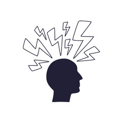 Silhouette of a head with jagged lines above, symbolizing stress or mental overload.