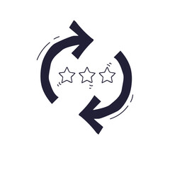 Two curved arrows encircle three stars, symbolizing continuous feedback and improvement.