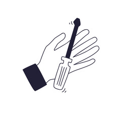 Illustration of a hand holding a screwdriver, symbolizing manual work and craftsmanship.