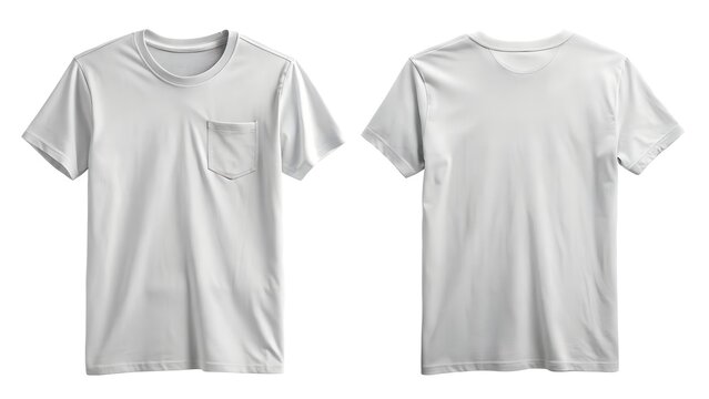 Cotton Pocket T Shirt Front And Back On White Background