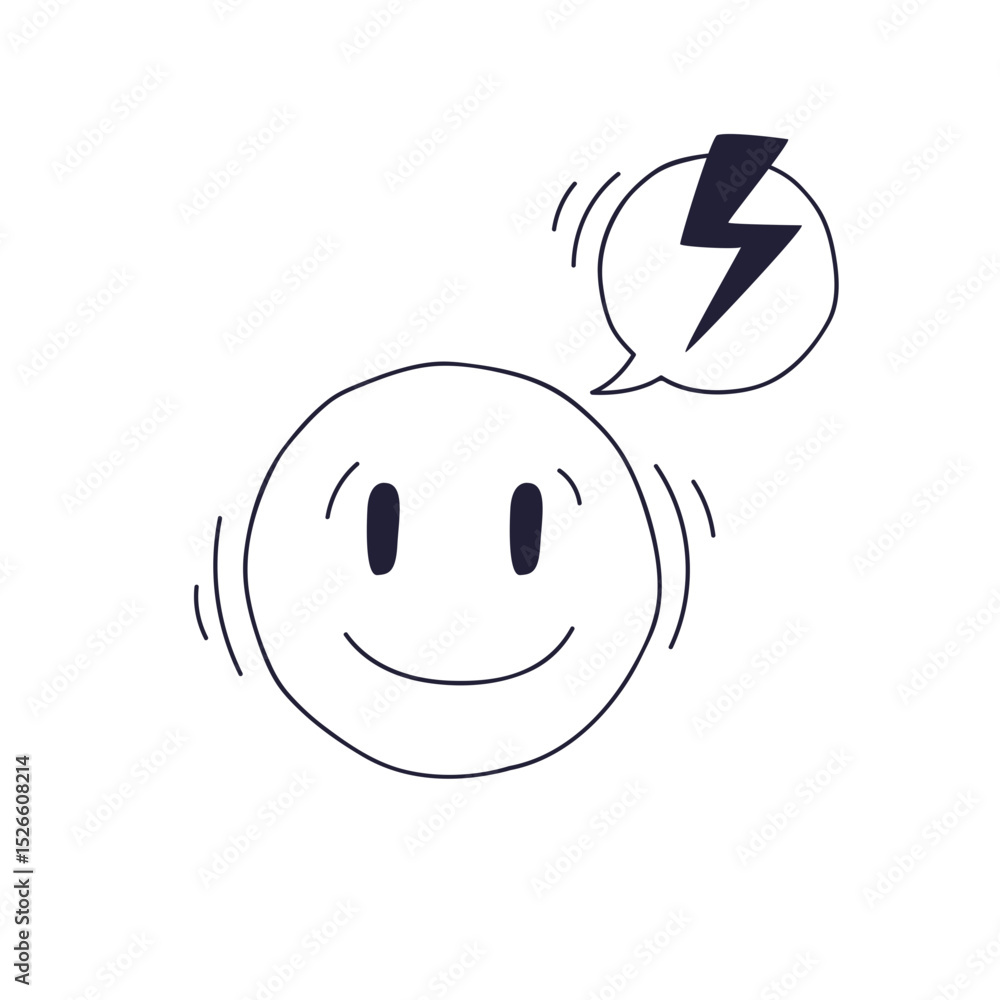 Poster a smiling ai bot with a chat bubble and lightning bolt, symbolizing energy and communication.