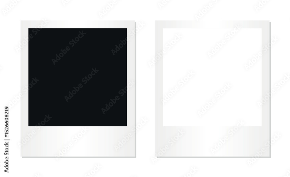 Poster set of two square instant photo frames with black and white placeholders isolated on transparent bac